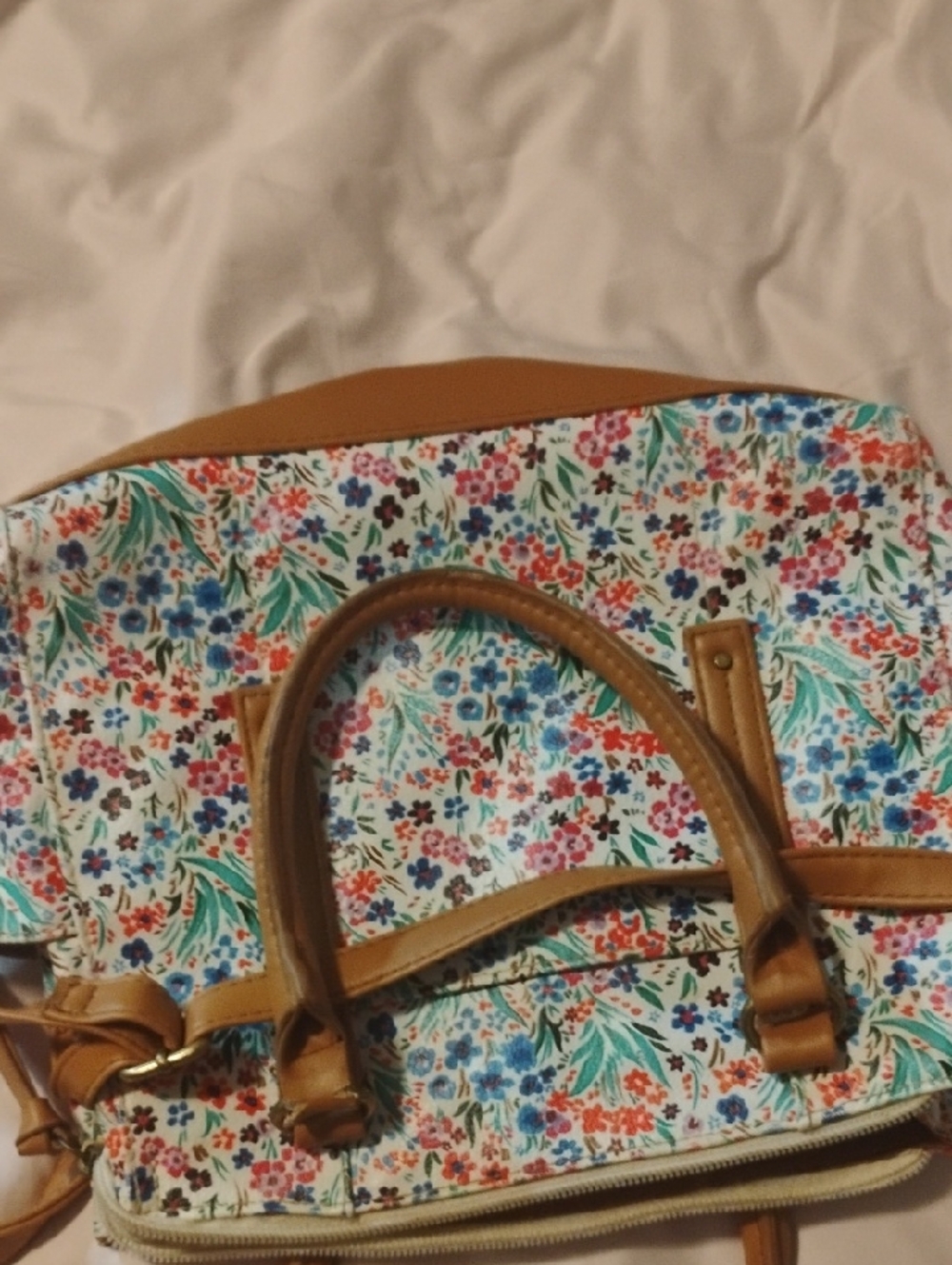 American Eagle Outfitters Floral Canvas Tote with Brown Trim